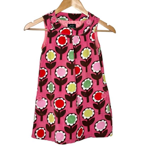 Mini Boden Y2K Floral Corduroy Jumper Dress Pink Girls 5-6Y Retro 60s Flower - Picture 1 of 6